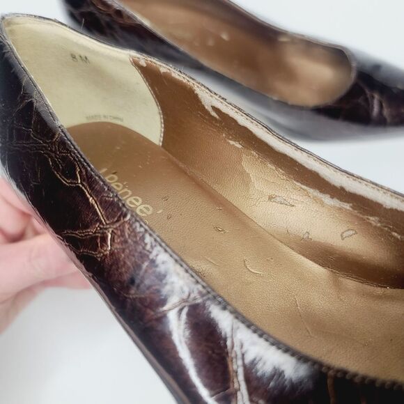 Vintage 90s J. Renee Bronze Metallic Block Heel Square Pointy Toe Heels size 8 - Picture 10 of 15